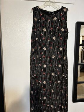 George Black Floral Sleeveless Maxi Dress with Cream & Red Accents